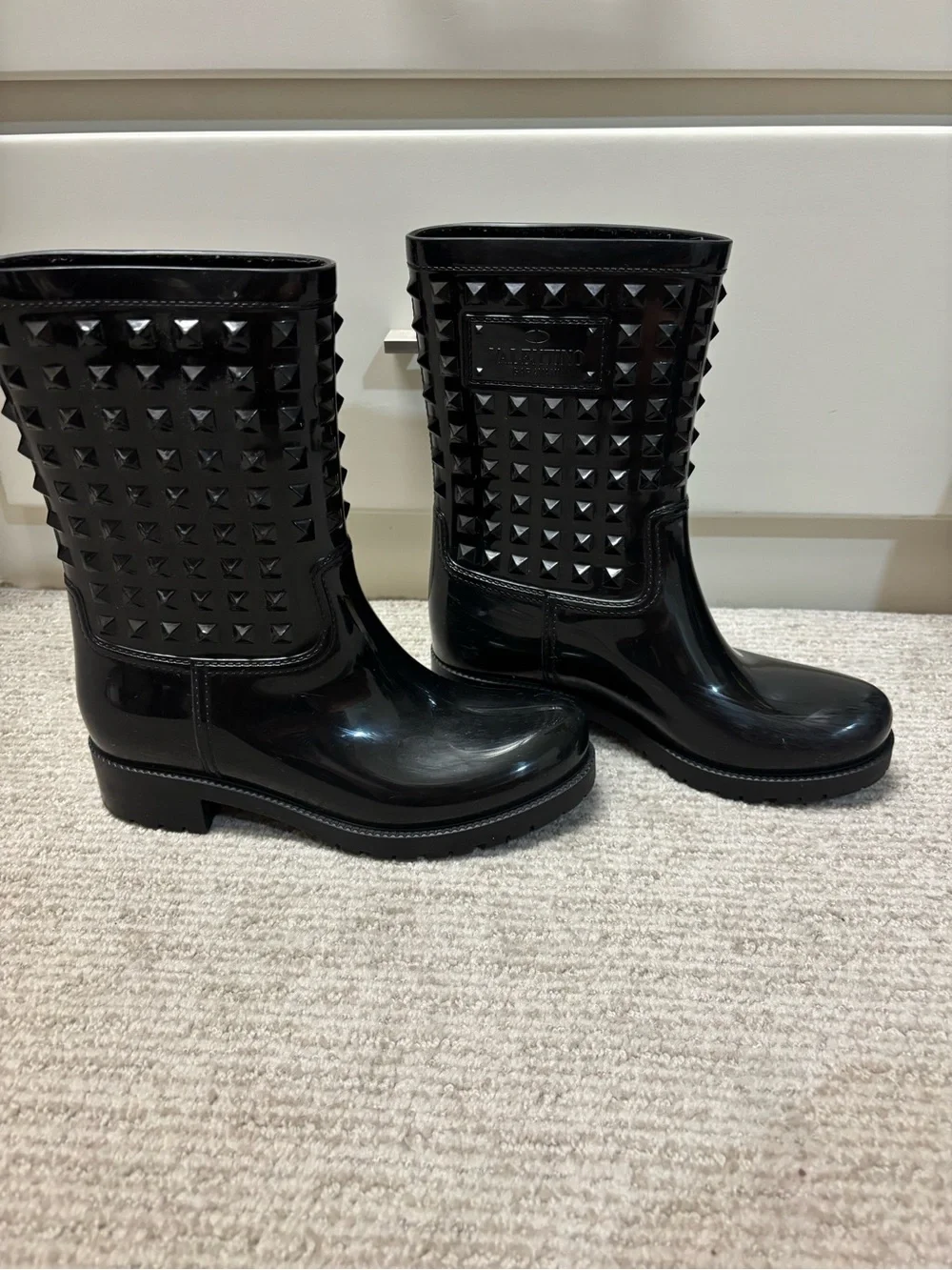 Valentino Black Studded Glossy Rain Boots
